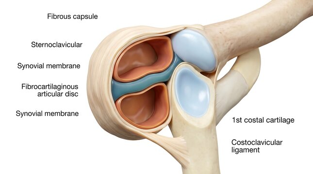 Anatomical diagram of a synovial joint structure with labeled parts