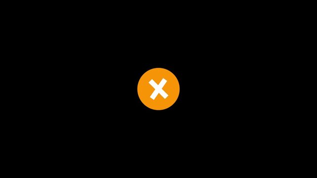 Orange Error Cross Mark Icon Animation with White X and Radiating Burst Lines on Black Background for Cancel Rejection Failure Warning Invalid Status and Digital Motion Graphics