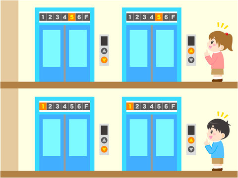 エレベーターを待つ人々のイラスト素材2