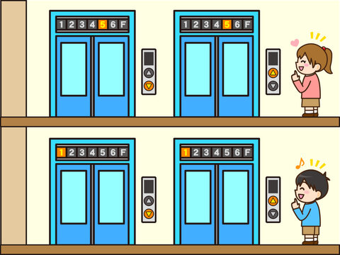 エレベーターを待つ人々のイラスト素材4