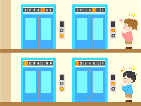 エレベーターを待つ人々のイラスト素材3