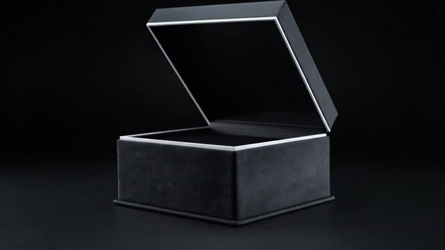 Black velvet luxury gift box open on dark surface ready for presentation and packaging design concept
