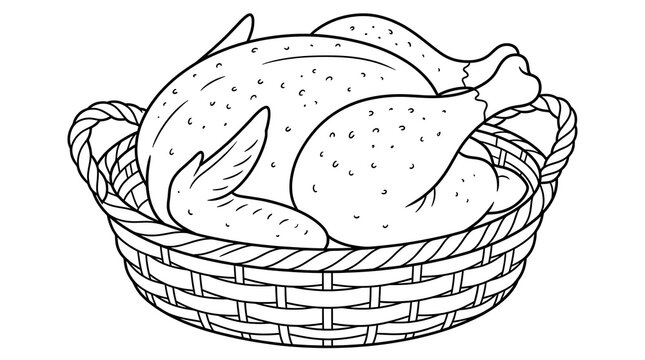 Vintage illustration of a woven basket overflowing with fresh apples and produce