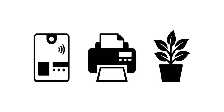 Modern technology device with wifi symbol and a printer machine with office plant representing digital and print communication in business.