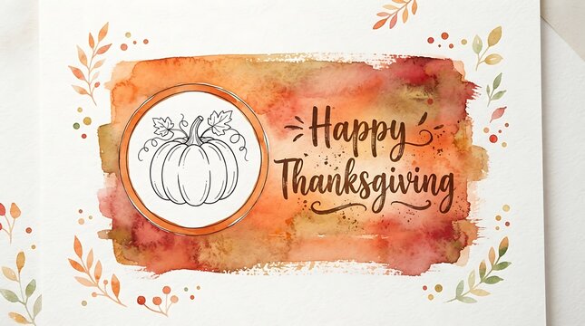 Watercolor thanksgiving greeting with floral accents and a textured background