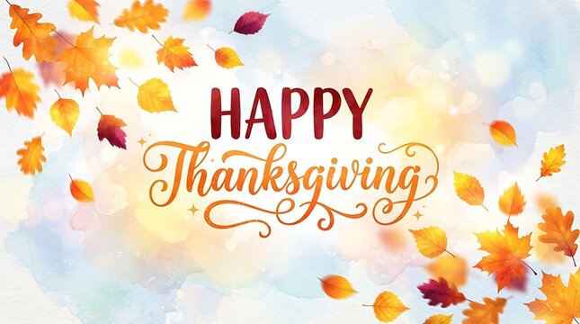 Festive happy thanksgiving background with colorful autumn leaves and a bright design
