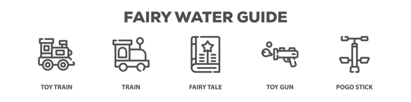 Fairy Water Guide with icon of Toy train, Train, Fairy tale, Toy gun, Pogo stick