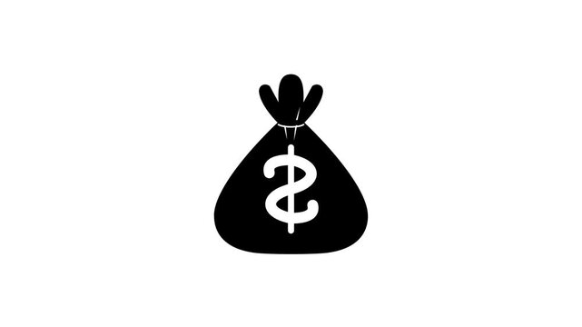Animated black silhouette money bag icon with a monetary sign