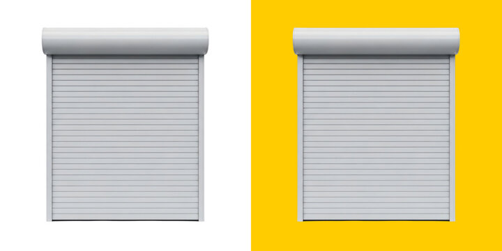 Metal rolling shutter door graphic for commercial building protection design
