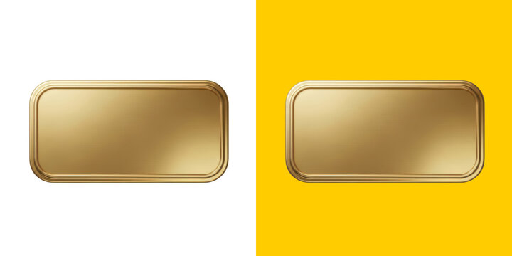 Shiny gold metallic rectangular label frame icon render 3D design