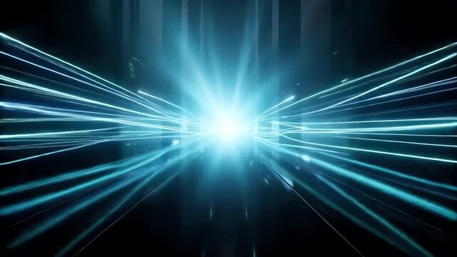 Abstract blue data streams rushing through a dark digital space