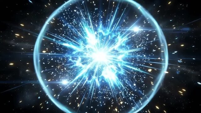 Glowing blue energy explosion sequence against dark space background