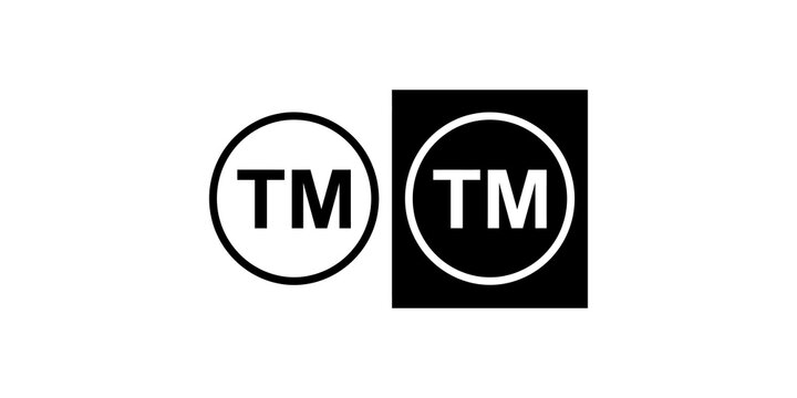 Trademark symbol icons in circular frame outline and solid style for intellectual property branding.