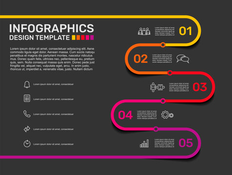 Modern business infographic template with colorful chronological steps, markers, and placeholders. Vector illustration.