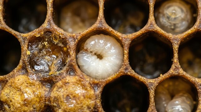 Honeybee Larvae Development and Brood Life Cycle in Hexagonal Wax Cells