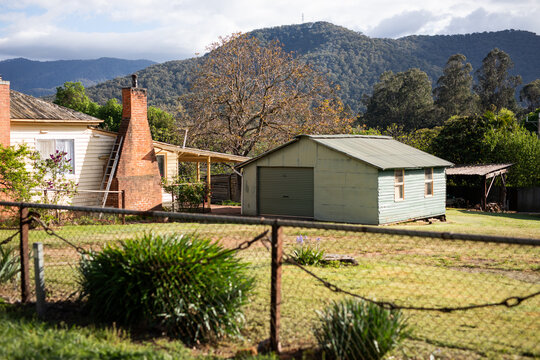 Rural Landscape House Shed Mountain View Trees
