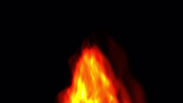 Vibrant dancing fire flames burning isolated on black background.