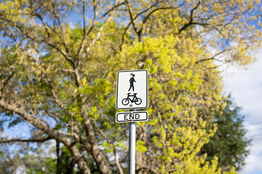 End of Pedestrian Bicycle Pathway Sign Outdoors