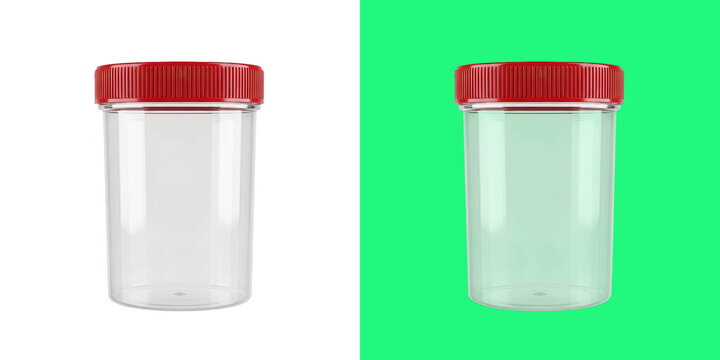 Empty medical specimen container with red cap