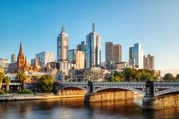 Melbourne Skyline with Princes Bridge at Sunset Reflected in Yarra River © romanslavik.com