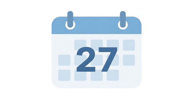 Stylized calendar illustration showing the 27th day with a blue and grey color scheme.