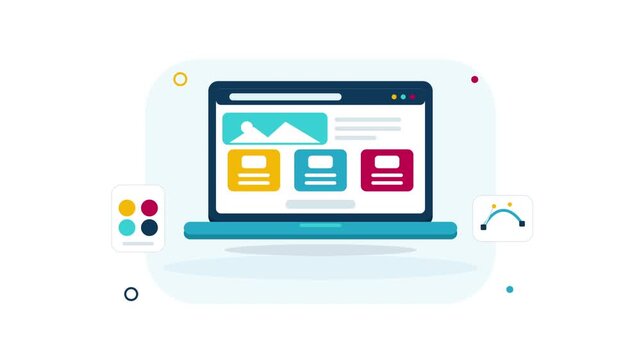 Website Development and Content Creation with Digital Tools and Responsive Design on a Laptop Interface