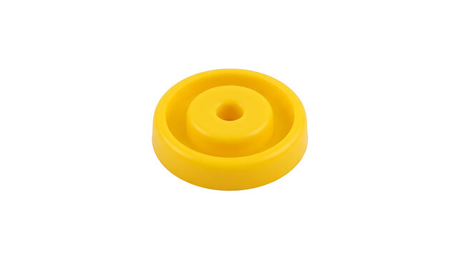 Yellow plastic disc with hole in center