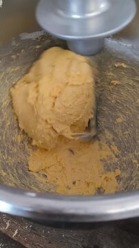 Donut Dough Mixing in Medium Bakery Mixer, Home Industry Food Production Footage