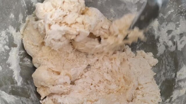 Donut Dough Mixing in Medium Bakery Mixer, Home Industry Food Production Footage