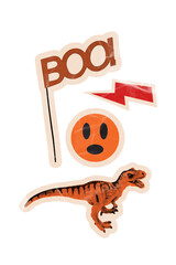 Trend artwork composite banner 3D photo collage of midnight party halloween decorations scary silhouette dinosaur toy boo emoji face flash © deagreez