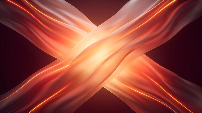 Orange Glowing Crossed Light Ribbons Abstract Background