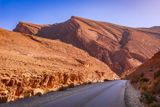 Todgha Gorge, Morocco. Limestone river canyons, or wadi, in the eastern part of the High Atlas Mountains.