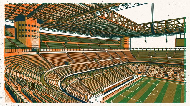 Graphic Illustration of Football Stadium Interior and Pitch