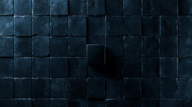 Minimalist Dark Tile Texture with Raised Black Cube