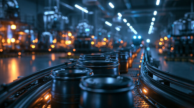 Automated Conveyor Belt Transporting Containers in Modern Factory
