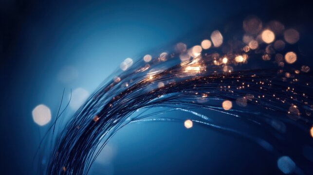 Abstract Fiber Optic Cable Background with Glowing Light Particles