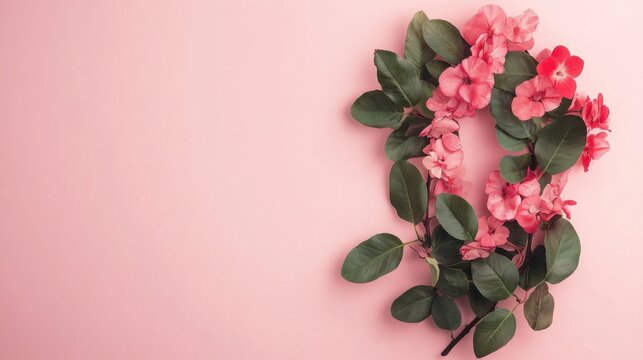 Beautiful Pink Flower Branch on Pastel Background