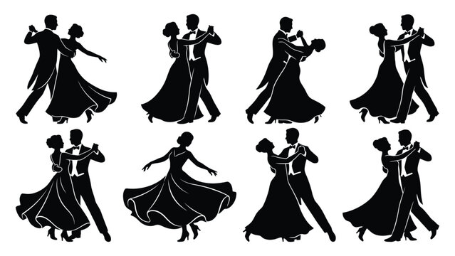 Couples ballroom dancing in elegant poses
