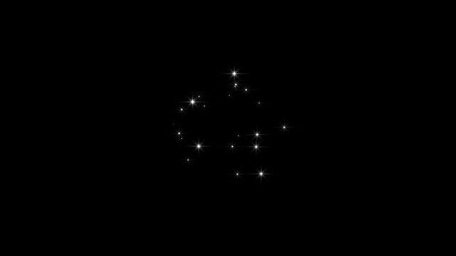 Glitter star brust animation with fairy dust wand transition on black screen background, shining white particle stars sparkling, 4k resolution