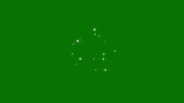 Glitter star brust animation with fairy dust wand transition on green screen background, shining white particle stars sparkling, 4k resolution