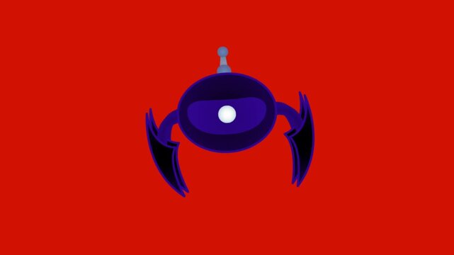 Animated vector illustration of a futuristic robot experiencing a digital glitch with signal lines against a solid red background, representing cyber security and system errors