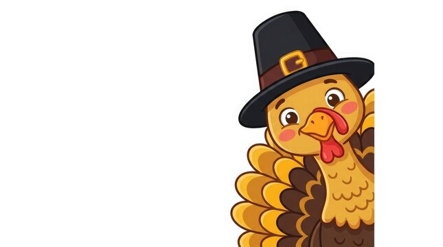 A charming illustration of a turkey peeking out celebrating the spirit of thanksgiving festivities and gratitude