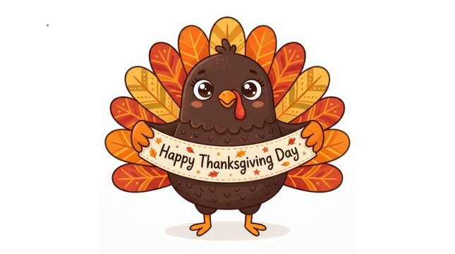 A charming cartoon turkey wishes everyone a happy thanksgiving celebrating gratitude and togetherness