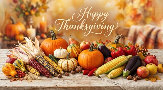 A bountiful thanksgiving harvest display featuring pumpkins corn and a warm celebratory atmosphere