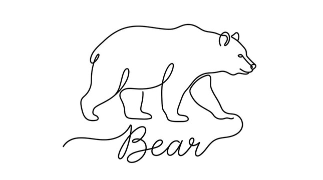 Minimalist Line Drawing of a Bear with Elegant Script Label in a Simplified Artistic Style
