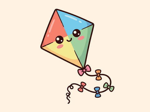 Kite flying cute cartoon vector illustration