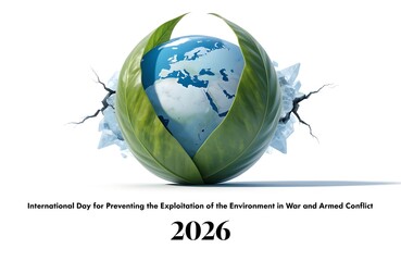 Fototapeta premium Earth globe inside broken green leaves for international day for preventing