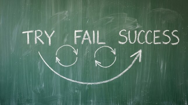 Try Fail Success Concept Written on Green Chalkboard with Arrows Representing the Path to Achievement and Persistence