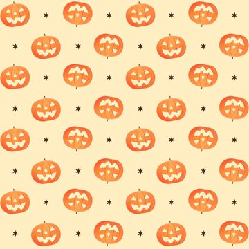 Cute Halloween Pumpkin Seamless Pattern with Pumpkins on a Light Background, Autumn Holiday Design
