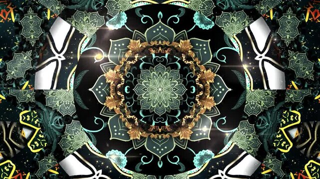 Ethnic Ornament Kaleidoscope - Ornate Golden Mandala Abstract Kaleidoscopic Pattern Loop